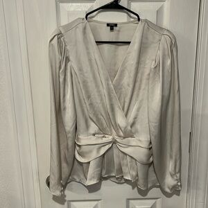 Express Ivory Satin Wrap Blouse